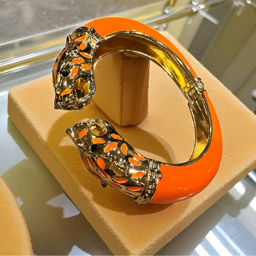 Chic Orange Enamel Leopard Bangle Bracelet